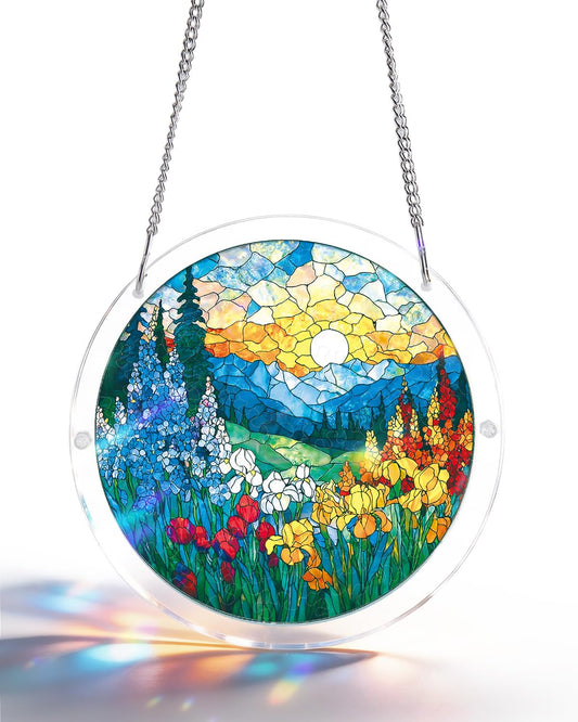KaayeeWood 83 Pieces Acrylic Suncatcher Puzzle, Unique Dawn Blossom Sea Acrylic Sun Catcher Puzzle Kit for Doors Garden and Window Hanging, DIY Suncatcher Kits for Adults, 7.4 in
