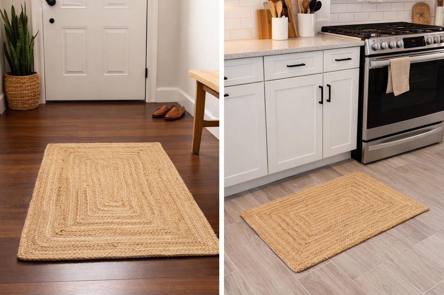 Savi Home Hand Woven Jute Braided Rug, 2'x3' - Natural, Reversible Boho Entry Area Rugs for Kitchen, Living Room, Farmhouse Indoor Outdoor Decorative Floor Rug, 24x36 Inches