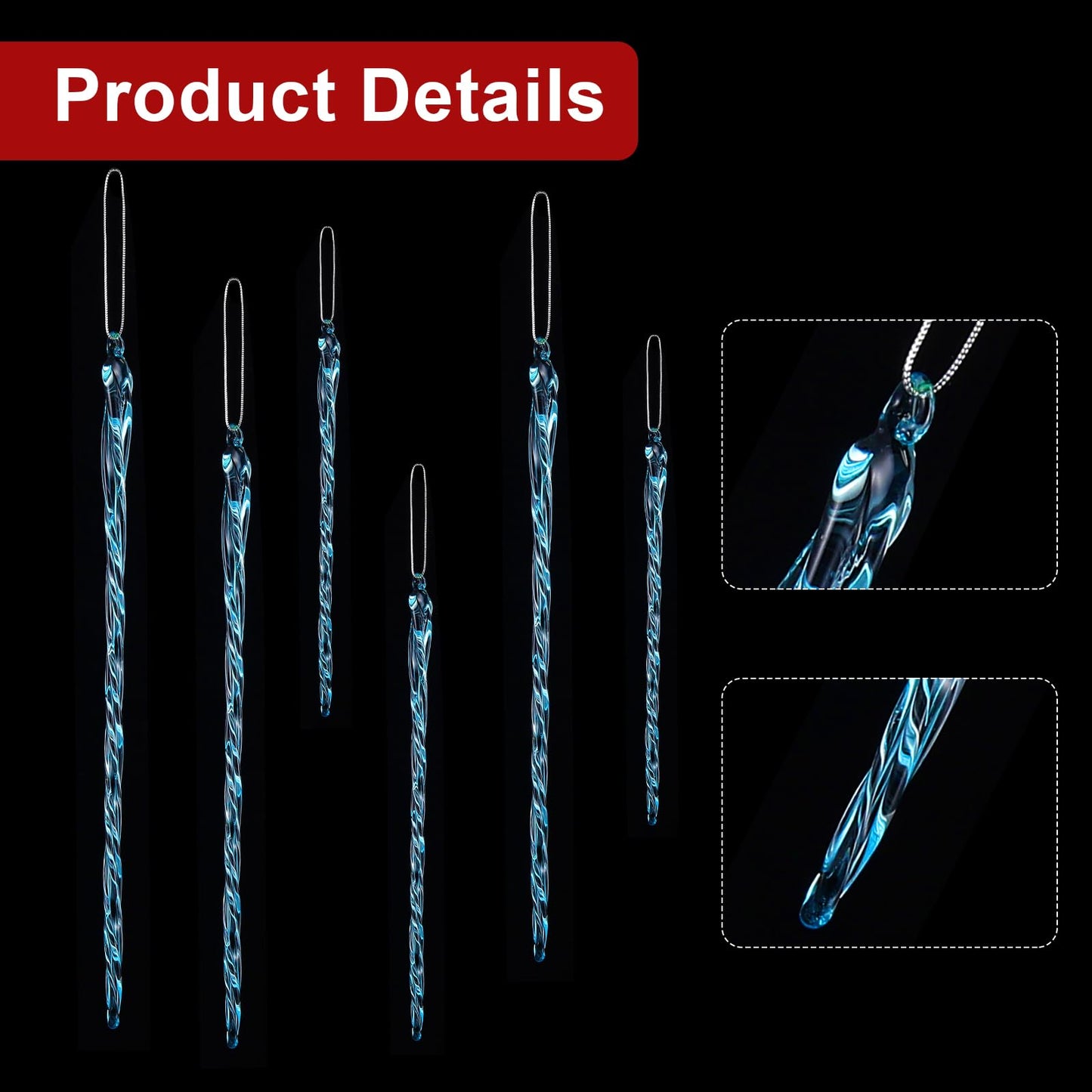 Boao Glass Icicle 3.5-7.8 Inch Twisted Glass Icicle Christmas Ornaments Hanging Decorations(Light Blue,25 Pcs)