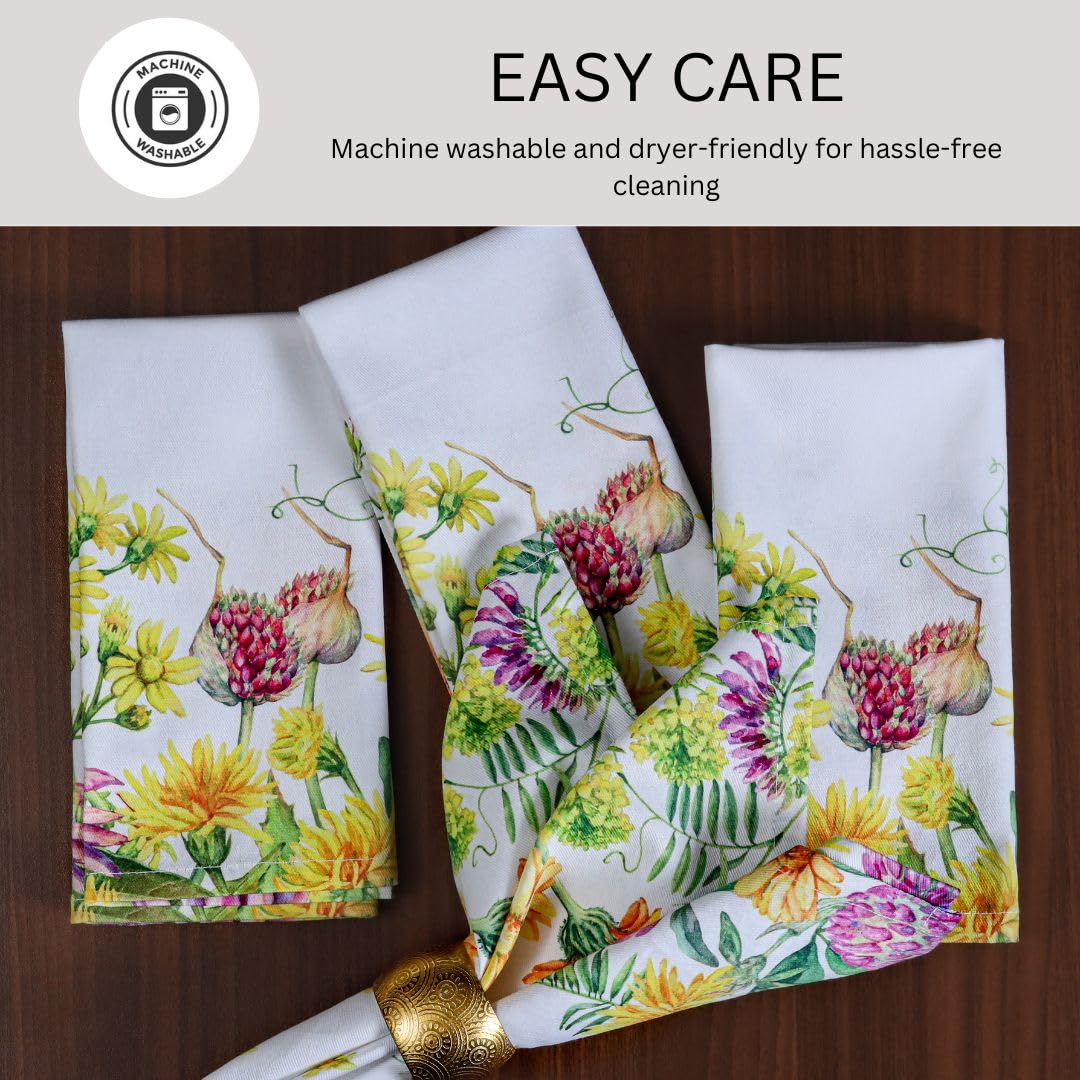 DineNest Dinner Napkins 100% Cotton 18x18 Inch Set of 4 - Perfect for Dining Special Occasions Restaurant Wedding Tea Party Christmas - Soft Durable Washable - Spring Summer Floral Cloth Napkins
