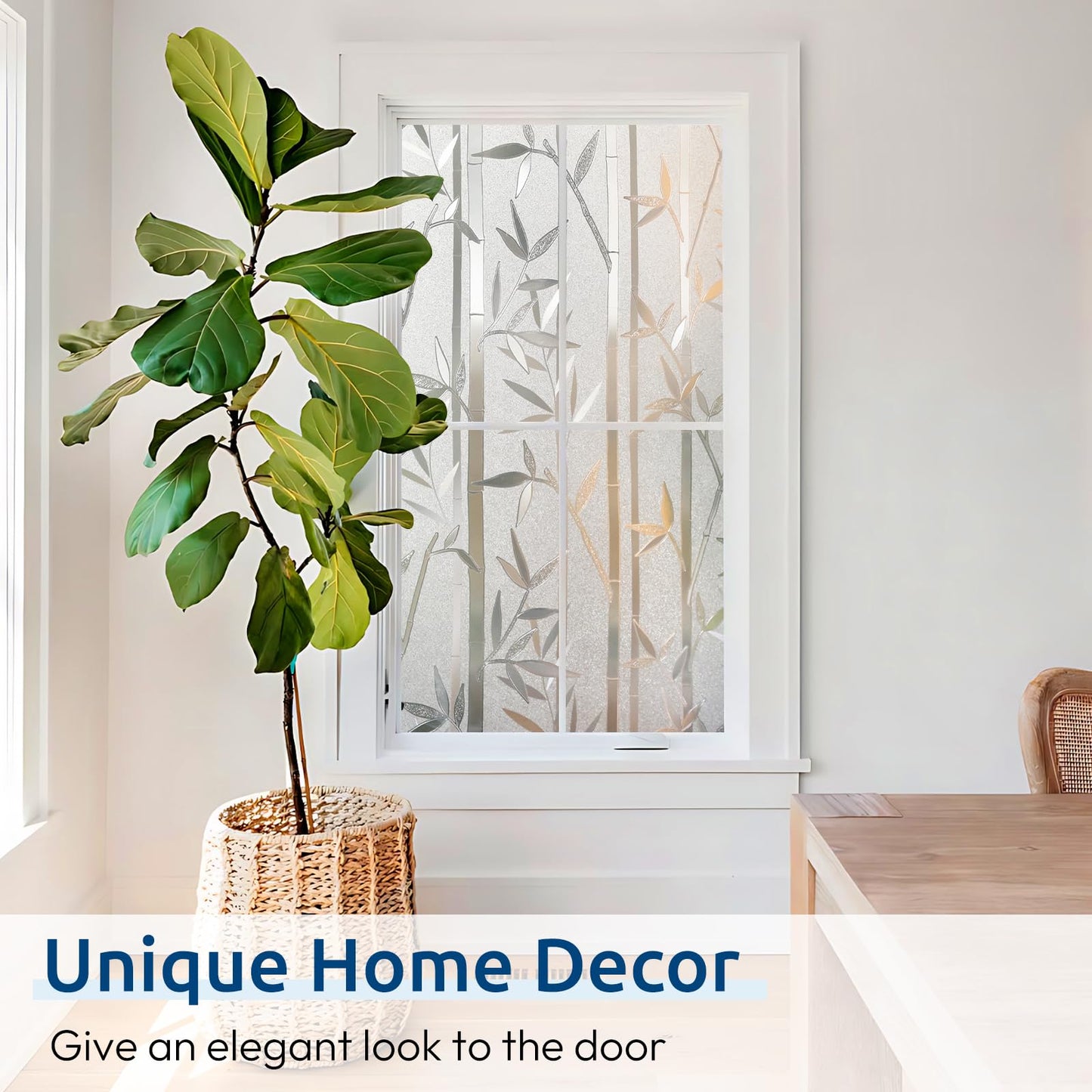 rabbitgoo Window Privacy Film Frosted Bamboo Pattern, Removable UV Blocking Stained Glass Decals Covering Decorative Window Cling for Home, 17.5 in X 6.5 Feet, Regular