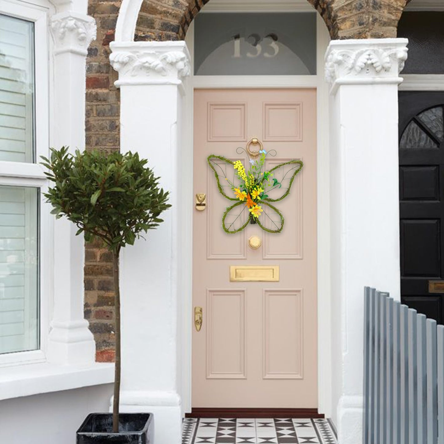 idyllic Butterfly Shaped Wreath with Pastel Berries and Floral Spring Artificial Wreaths for Front Door Decor