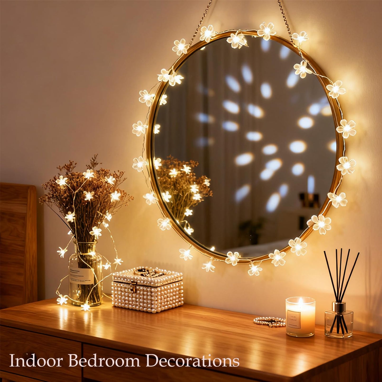 Indoor Decorative Flower String Lights, 33ft 100 LED Plug in Fairy Twinkle Cherry Blossom Floral Lamp for Bedroom Window Wall Ceiling Tree Hanging, Christmas Easter Birthday Decor (Warm White)