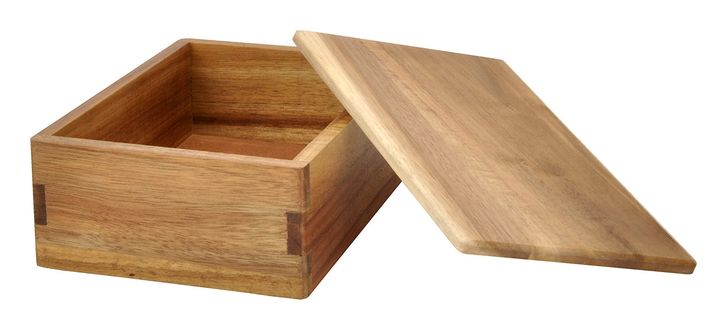 Spiretro Wooden Storage Box with Lid, Stash Box, Keepsake Chest to Organize Jewelry, Coins, Cards, Small Treasure, Handmade Natural Acacia Decorative Crate, Brown- 8 x 6 x 3 inches