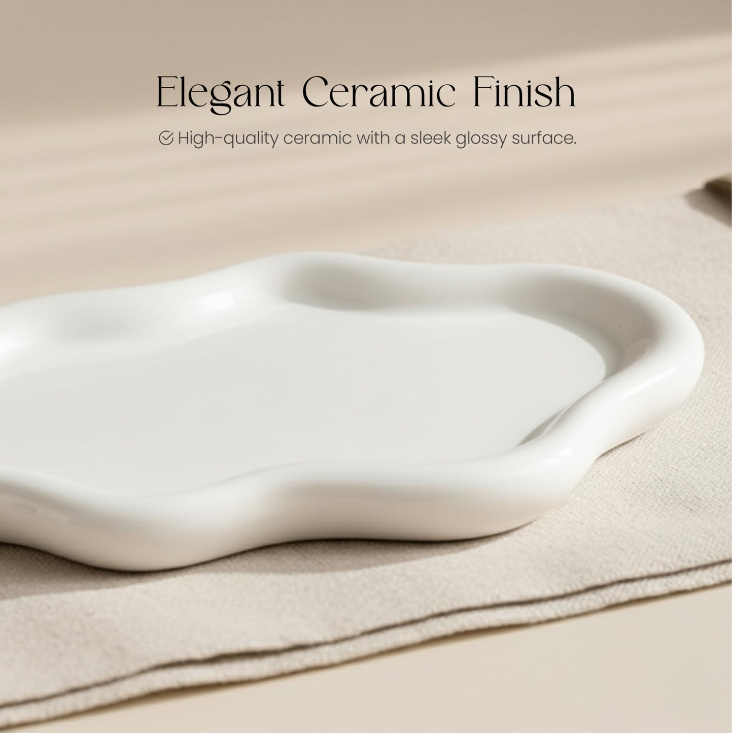 B33 BALTIC33 Cloud Ceramic Tray, Glossy White Irregular Jewelry Dish, Luxury Ceramic Ring Holder and Vanity Organizer, Cloud Trinket Plate for Keys, Perfume, or Nightstand Decor