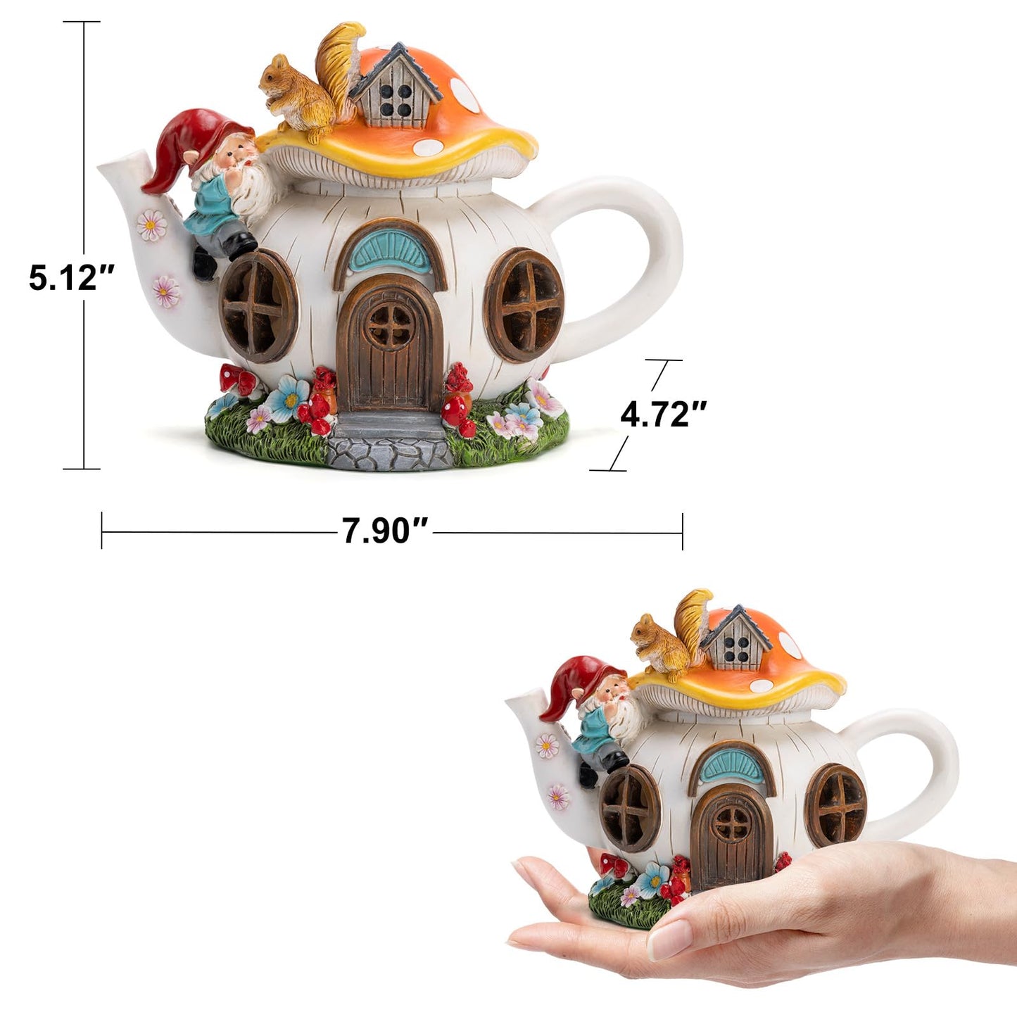 twinbling Solar Fairy House Garden Outdoor Statue with Gnome and Squirrel Figurine, Fairy Garden Accessories for Patio, Lawn, Yard & Balcony, Gifts for Mom Grandma