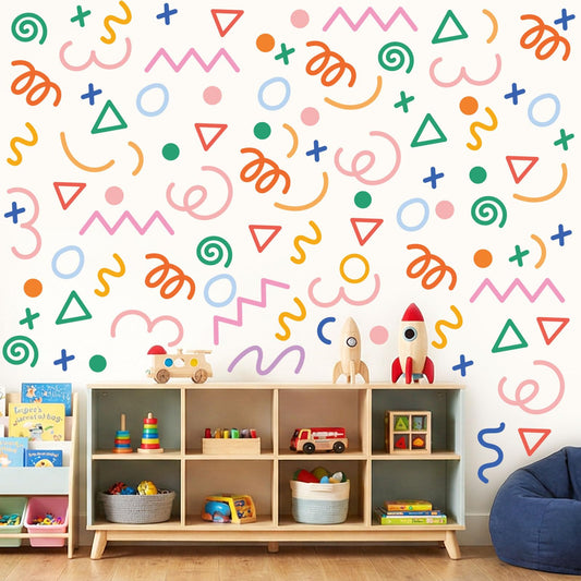 AOWDIAO 200 Pcs Geometric Wall Decals - Peel and Stick, Waterproof Vinly Colorful Wall Stickers for Kids Room, Playroom and Nursery