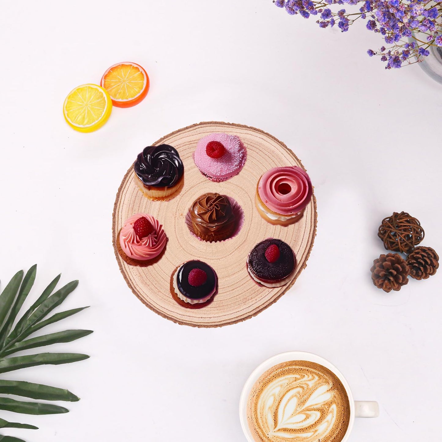 Geytetqi 4 PCS Wooden Cake Stand, 10-11 Inch Rustic Wood Cake Stand, Wood Slice with Legs, Ideal for Weddings, Parties, Home Decorations and Special Events