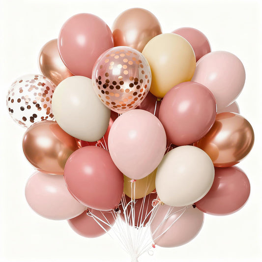 PartyWoo Dusty Pink Balloons 66pcs 12 Inch Blush Rose Pink Metallic Rose Gold Nude Boho White Sand Confetti Balloons for Baby Shower Birthday Gender Reveal Wedding Anniversary Party Decorations