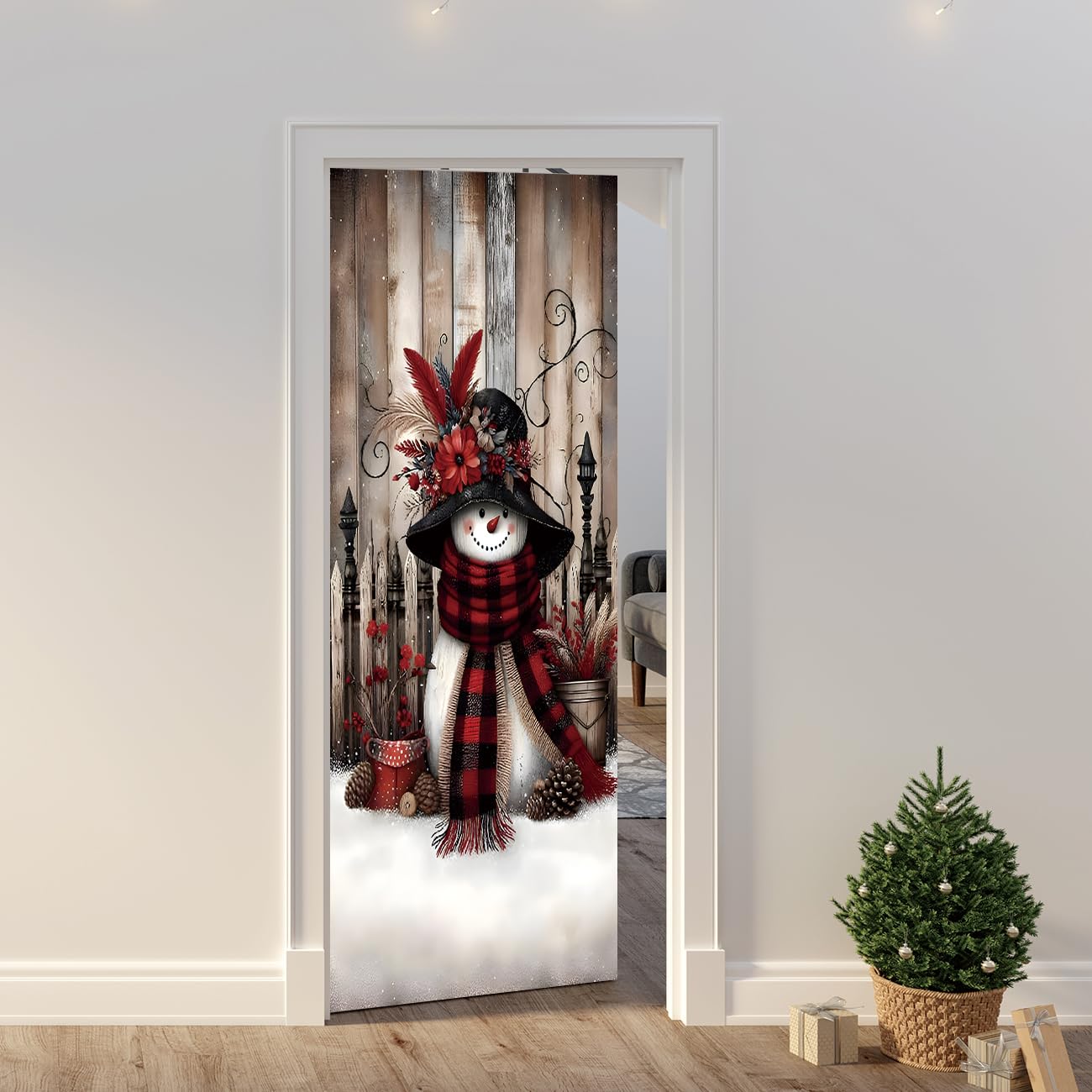 Irisbell Christmas Door Cover with Elastic,35'' x 83'' Stretchy Cloth Front Door Cover Decoration Christmas Party Banner Supplies for Indoor Outdoor (Pattern 1)