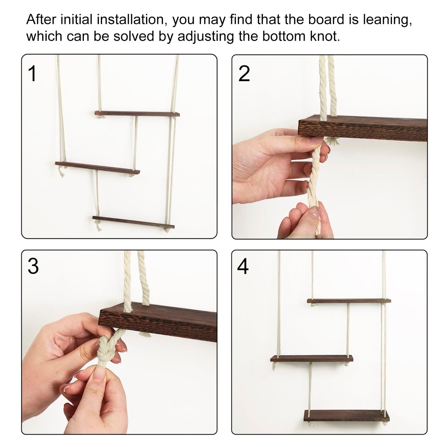 Fixwal Hanging Shelves for Wall, 3 Tier Boho Wall Decor Hanging Plant Shelf Floating Shelves Rope Rustic Wood Organizer Storage Hanger Rack for Aesthetic Home Bedroom Kitchen Bathroom - Dark Brown