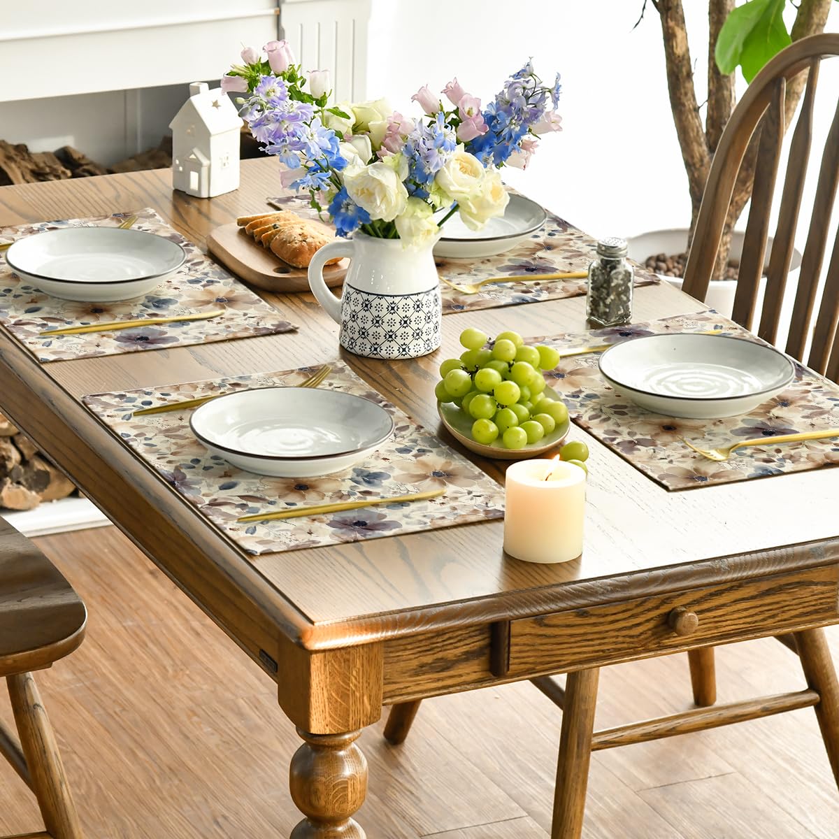 Artoid Mode Poppy Floral Spring Placemats Set of 4, 12x18 Inch Seasonal Summer Holiday Table Mats for Party Kitchen Dining Decoration