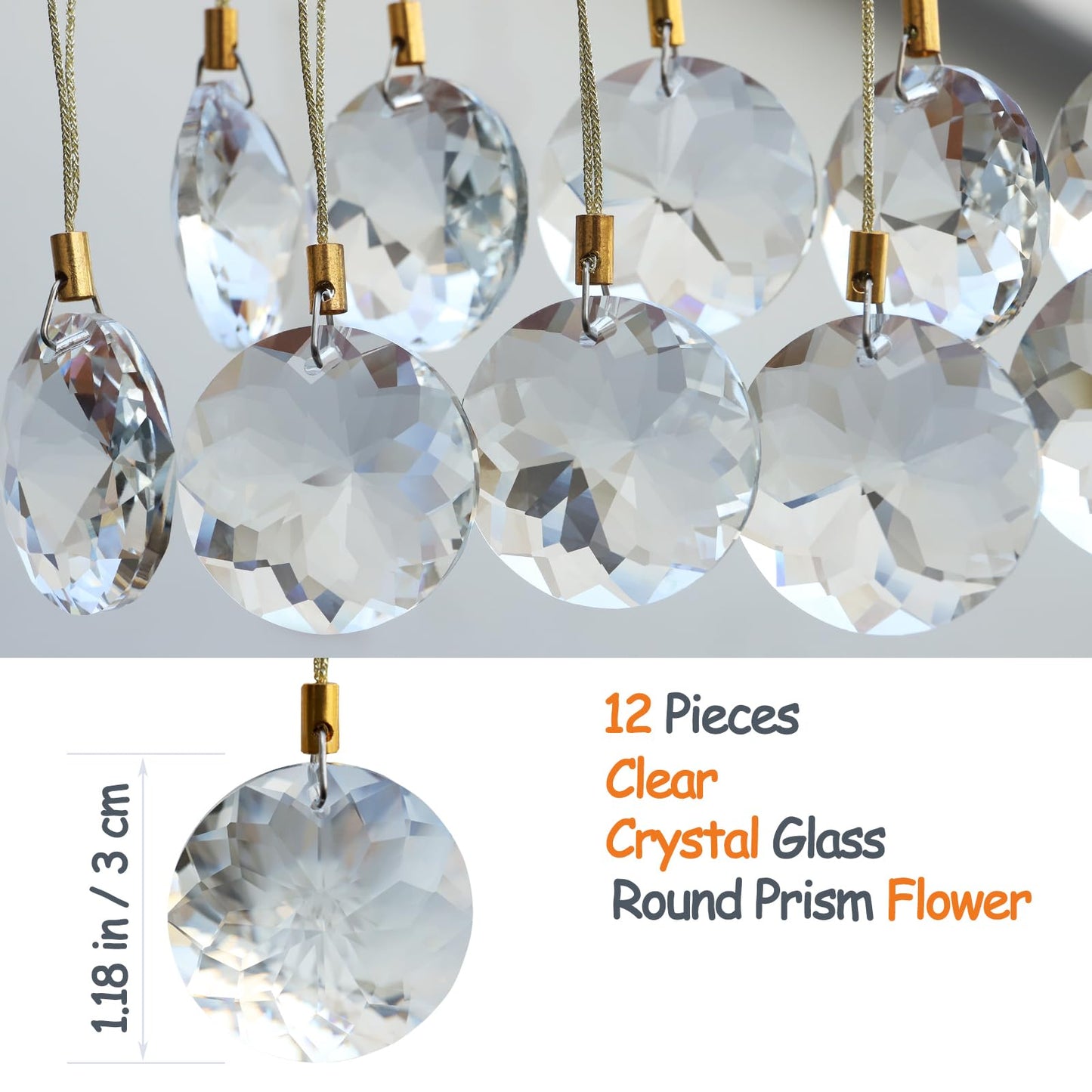 LUMITI 12 Pcs Crystal Glass Christmas Balls Ornaments, 1.18″ Mini Round Prism Flower Xmas Tree Decorations, Hanging Ornament for Wedding Party Home Decor (Crystal Clear)