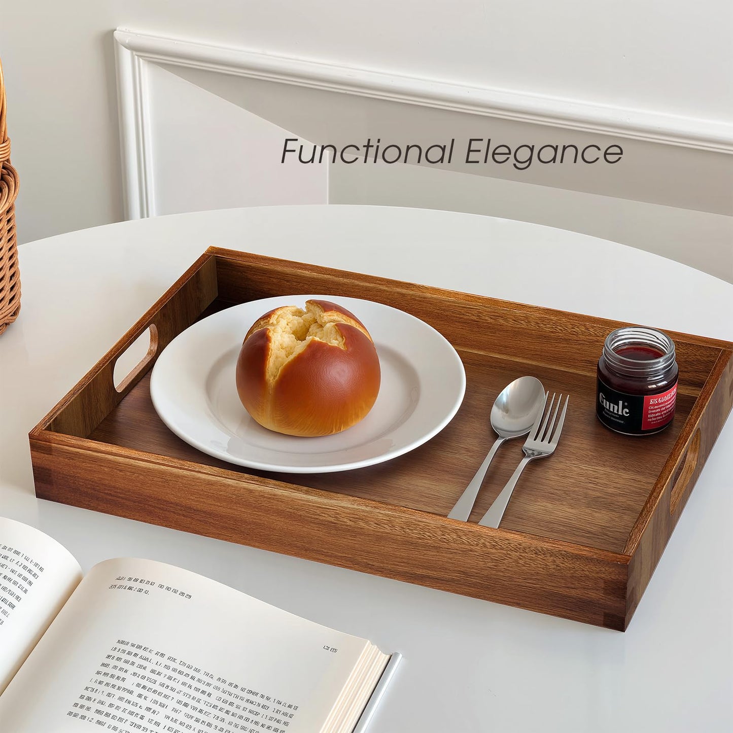 EdenDwell Acacia Serving Trays - 2 Pack, Acacia Wood Serving Platterss, Wood Serving Tray, Decorative Trays for Breakfast, Brunch, Dinner, Coffee Table, Party, Kitchen-M