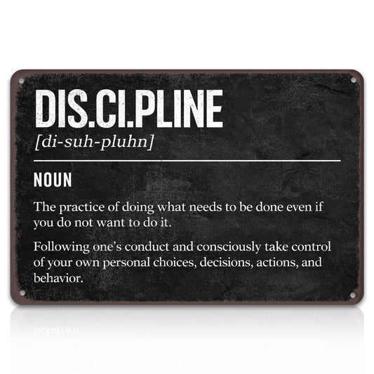 Discipline Metal Sign for Home Gym – Motivational Gym Wall Art Poster, Workout Room Decor, Fitness Tin Sign for Garage Gym, Man Cave, 8x12 Inch