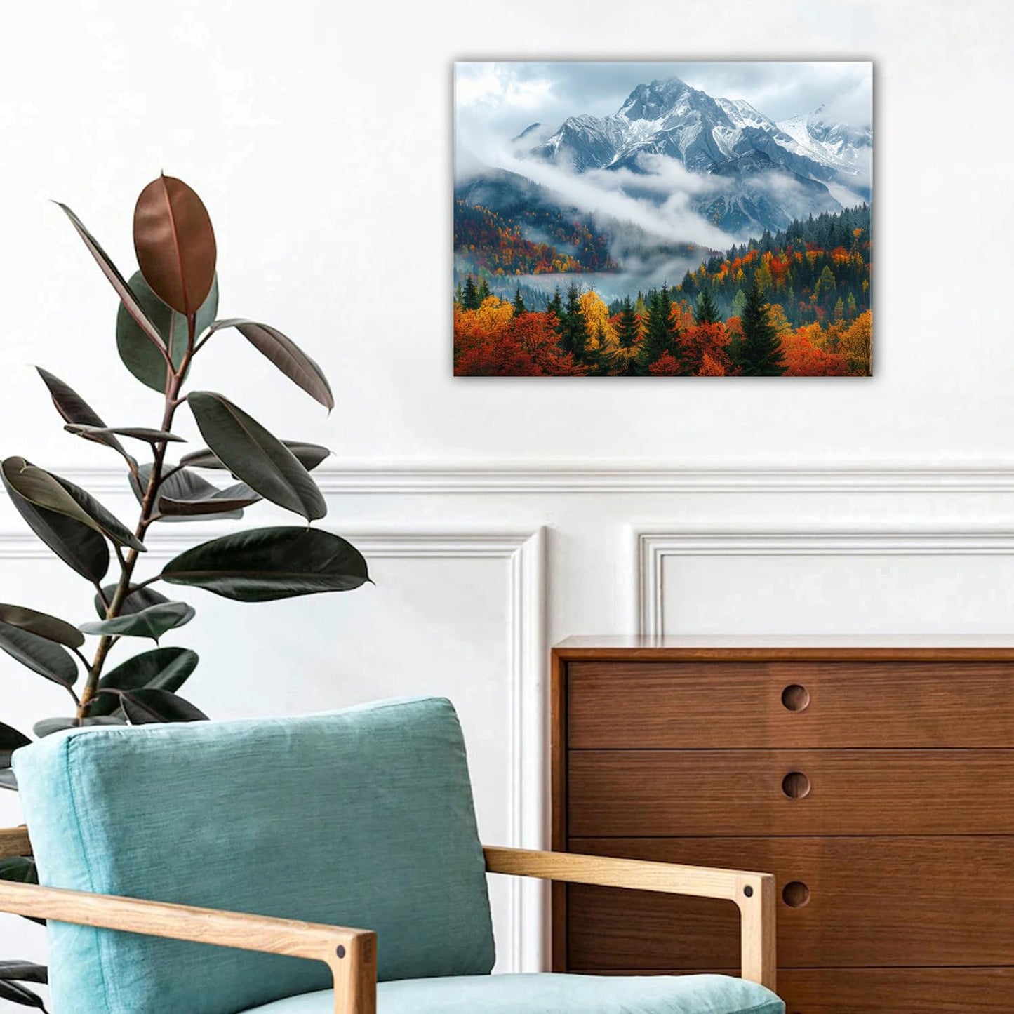 Fall Mountain Canvas Wall Art for Living Room Nature Forest Landscape Wall Decor Autumn Red Trees Scenic Poster Smoky Mountains Prints Pictures Modern Artwork Bedroom Bathroom Home Decoration 12x16"