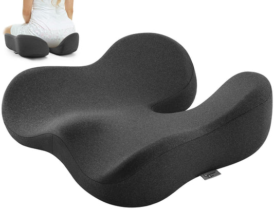 Seat Cushion for Tailbone & Sciatica Pain Relief – Certified & Ergonomist-Designed – Tapered Front Edge Reduces Thigh Pressure – Wide Memory Foam for Office Chair, Car, Wheelchair (Gray)