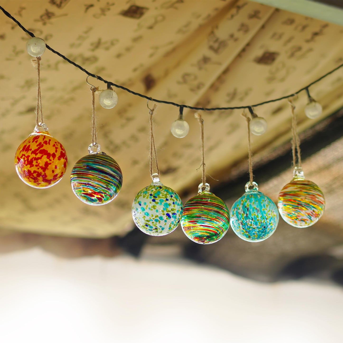 Set of 6 Hand Blown Glass Ball Ornaments Hanging Gazing Ball Witches Ball Decor for Garden Patio Window Tree