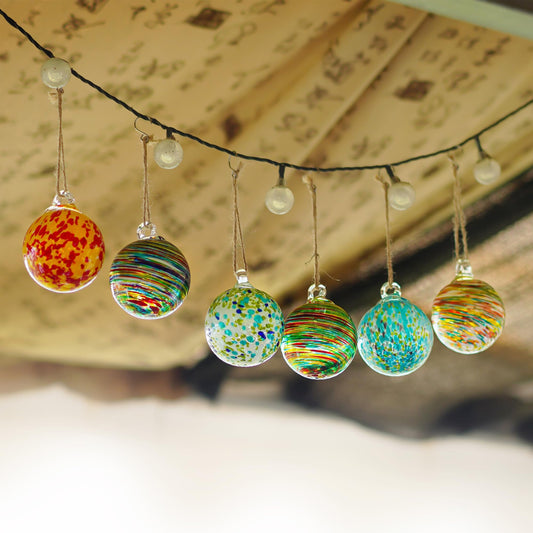 Set of 6 Hand Blown Glass Ball Ornaments Hanging Gazing Ball Witches Ball Decor for Garden Patio Window Tree