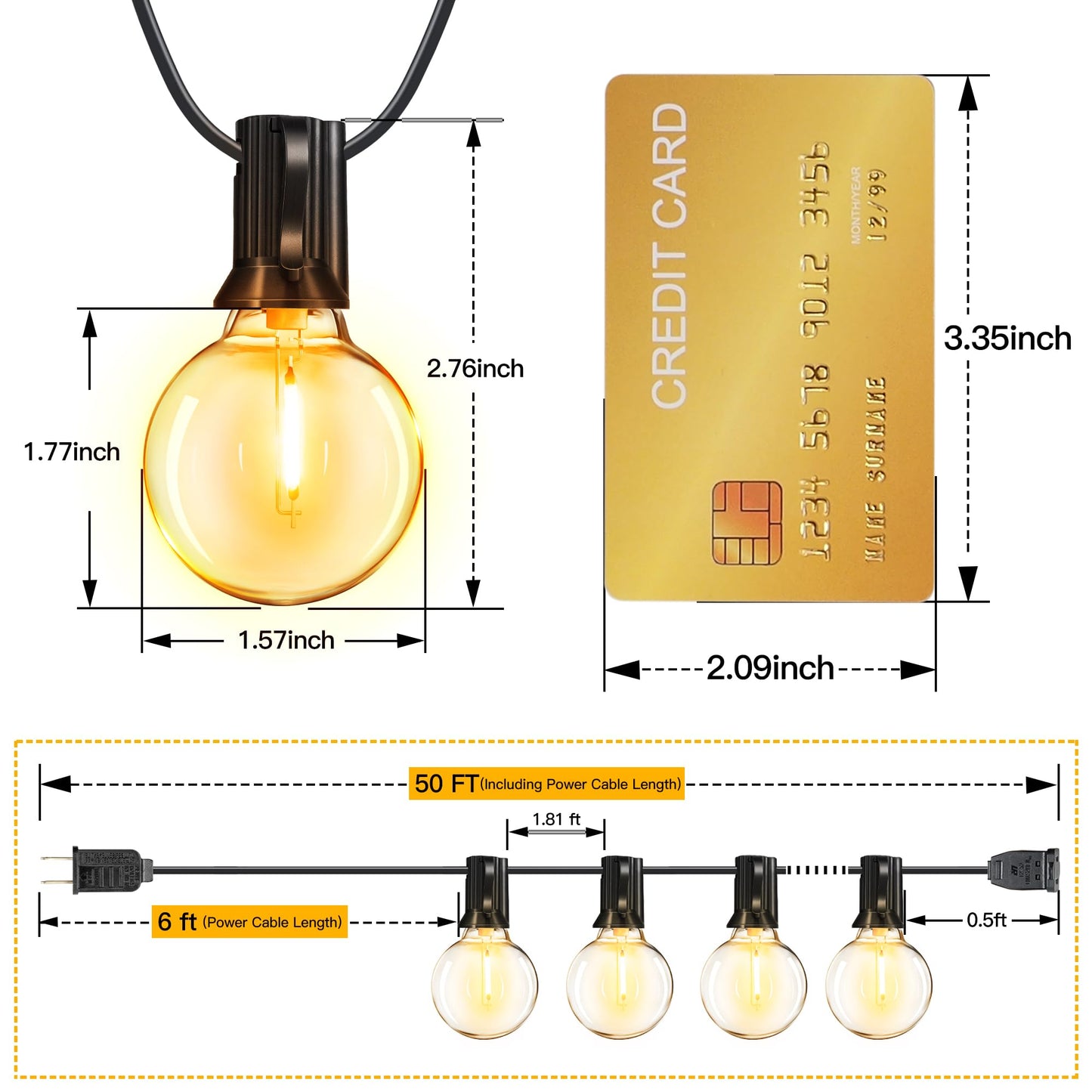 Ollny 50FT Outdoor String Lights, Waterproof Connectable Shatterproof Outside Light with 25 Edison + 2 Spare LED Bulbs Plug in, Patio Lights for Indoor Balcony Porch Camping Deck