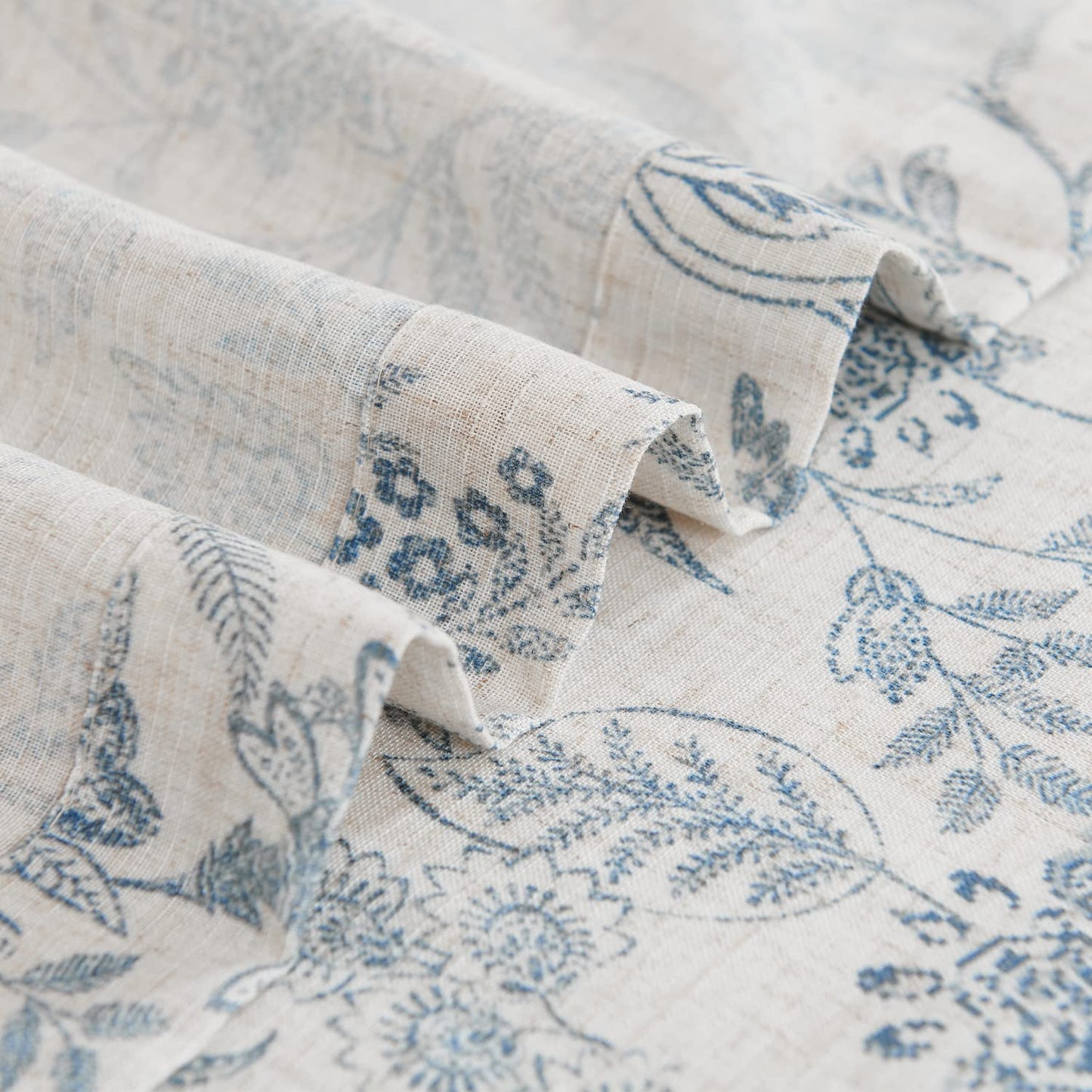 Lazzzy Kitchen Tie Up Valance Curtain Linen Floral Farmhouse Valance for Living Room Bathroom Bedroom Country Window Treatments Small Cafe Curtain 18 Inch Rod Pocket 1 Panel Blue on Beige