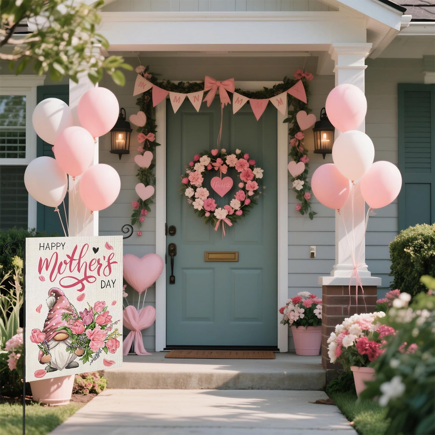 Happy Mother's Day Garden Flags for Outside 12x18 Inch Double Sided,Gnome with Carnation Flowers Small Yard Flags,Gift for Mom Grandmom Spring Decoration for Farmhouse Patio Outdoor