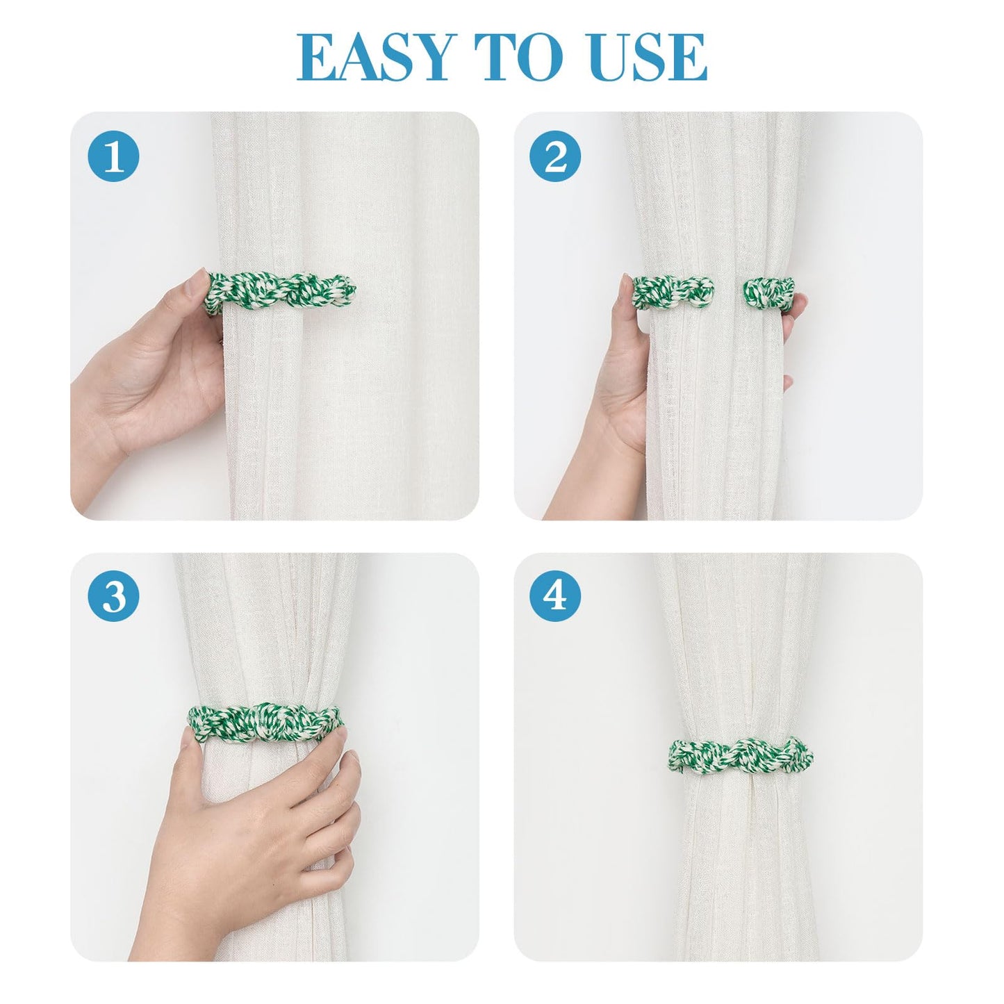 NICEEC 2 Pack Natural Cotton Rope Curtain Tiebacks Farmhouse Rustic Style Decorative Drape Tie Backs Spiral Braided Curtain Holdbacks for Home & Office Sheer/Light Weight Drapery (C-White)