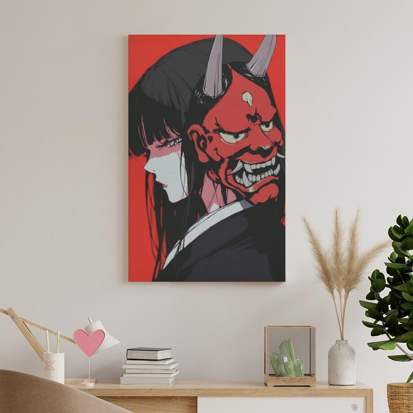 Japanese Female Samurai Anime Girl Poster Print Canvas Wall Art Pictures Home Decor for Living Room Hallway Bathroom Office Wall Decor 12x18inch(30x45cm)