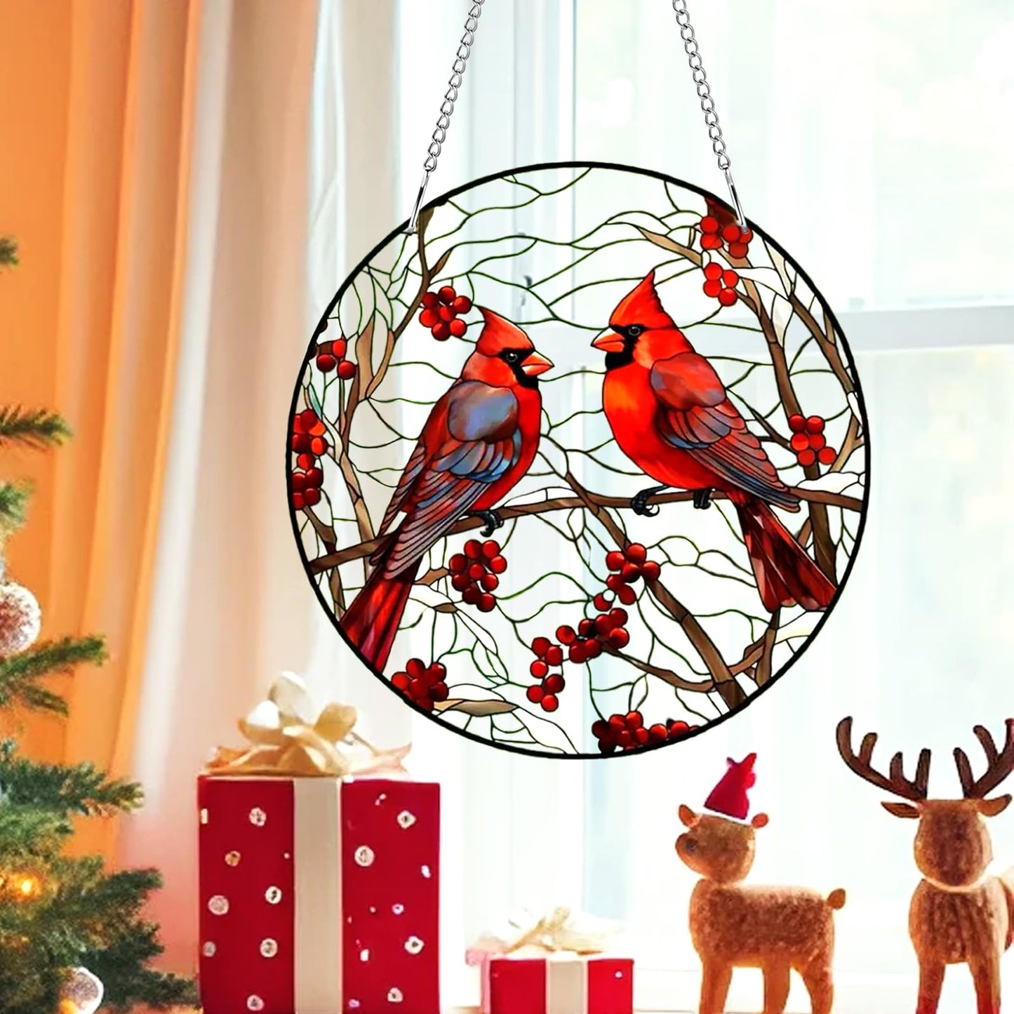Qihangfu 8" Cardinal Window Decorations– Acrylic Hanging Ornament for Door & Window, Decorative Accent for Yard & Courtyard, Holiday & Everyday Gift
