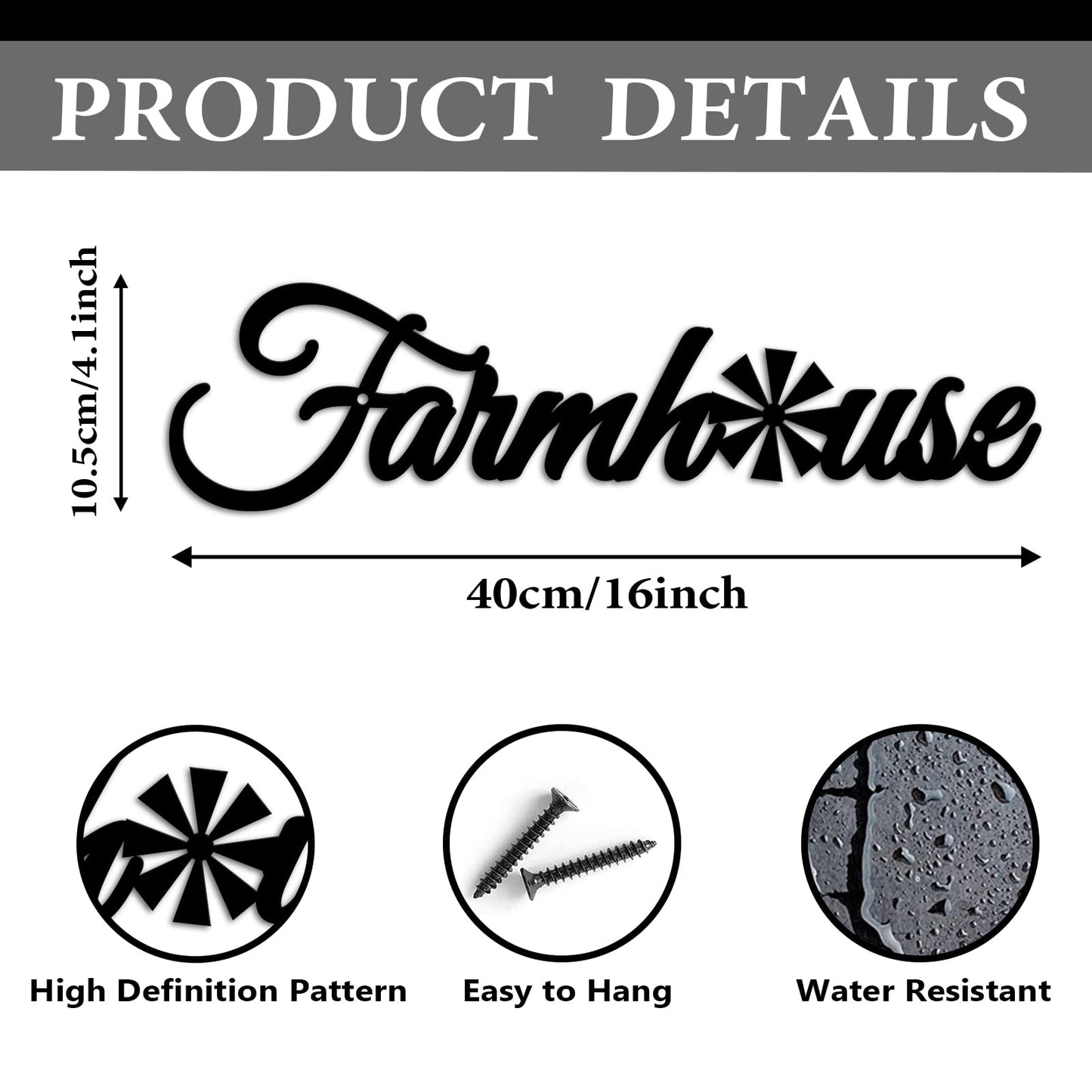 Metal Farmhouse Signs with Windmill, Rustic Farmhouse Letters Sign Wall Art for Living Room Kitchen Entryway Dining Room Bedroom 4.1x16 inches