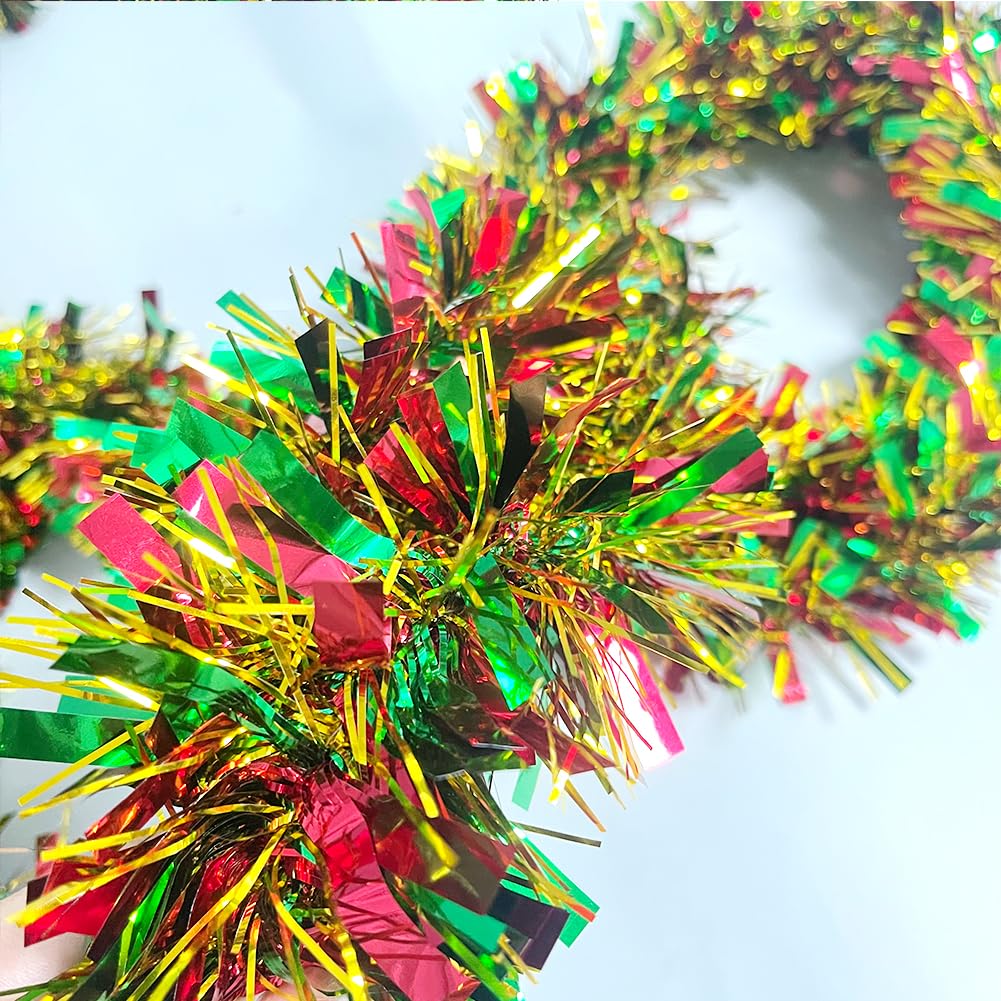 Christmas Tinsel Garland - 33 Ft Shiny Metallic Tree Winter Xmas Garland Glitter Tinsel Hanging Twist Hanging Decorations for Christmas Party Holiday Supplies （Gold Red Green）