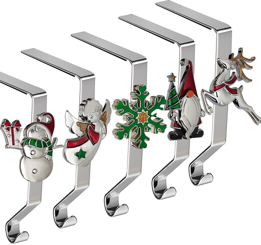 K-MLICE Christmas Stocking Holders Set of 5, Christmas Stocking Holders for Mantle Set of 5, Fireplace Stocking Hangers 5 Pack, Stocking Stand, Farmhouse Rustic Xmas Decorations for Home Indoor