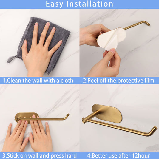 TocTen Hand Towel Holder/Towel Ring, No Drilling Stick on Wall Hand Towel Bar, SUS 304 Stainless Steel Hand Towel Rod, Strong Self Adhesive Hand Towel Rack/Hanger for Bathroom Kitchen (Brushed Gold)