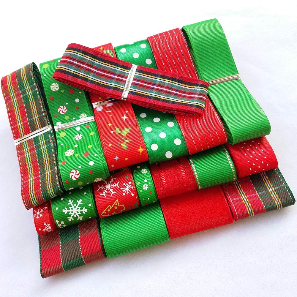 Libiline Random 18Yards Christmas Satin Grosgrain Ribbon Craft DIY Packing Hair Bow Accessory (Christmas)