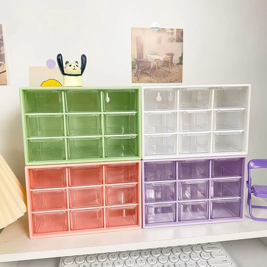 Desk Organizers Box with 9 Compartments – Plastic Desktop Drawer Storage Box, Storing Organizer for Hardware, Beads, Makeup, Office, and Craft Storagew(White)