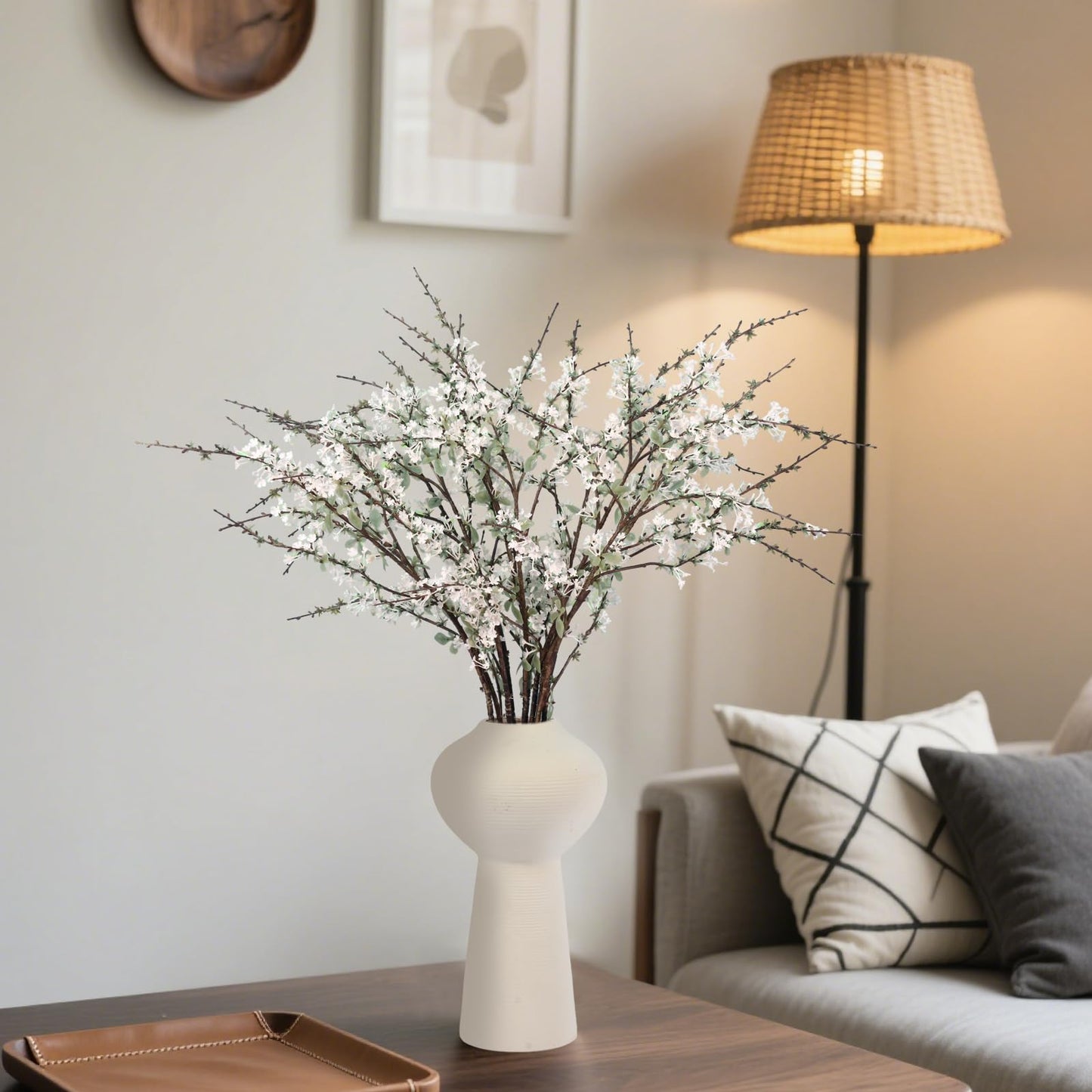 Geegoods White Flowering Branches, 10 Pack 32'' Real Touch Artificial Flowers for Tall Vases, Spring Blossom Branches for Farmhouse Minimalist Home Decor