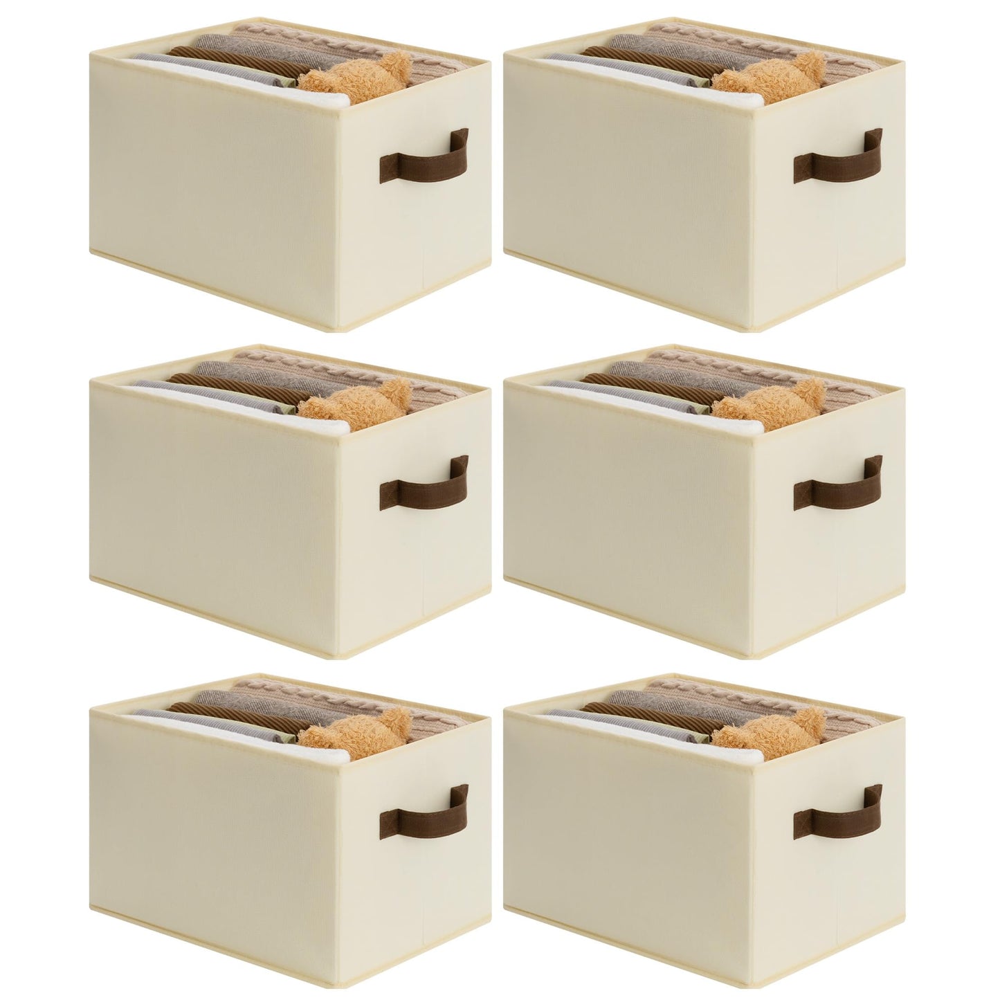 Cupic Cupid Storage Bins Closet, Fabric Closet Organizers and Storage, 6-Pack Baskets for Organizing, Large Storage Boxes with Handles for Clothes and Toys, Beige