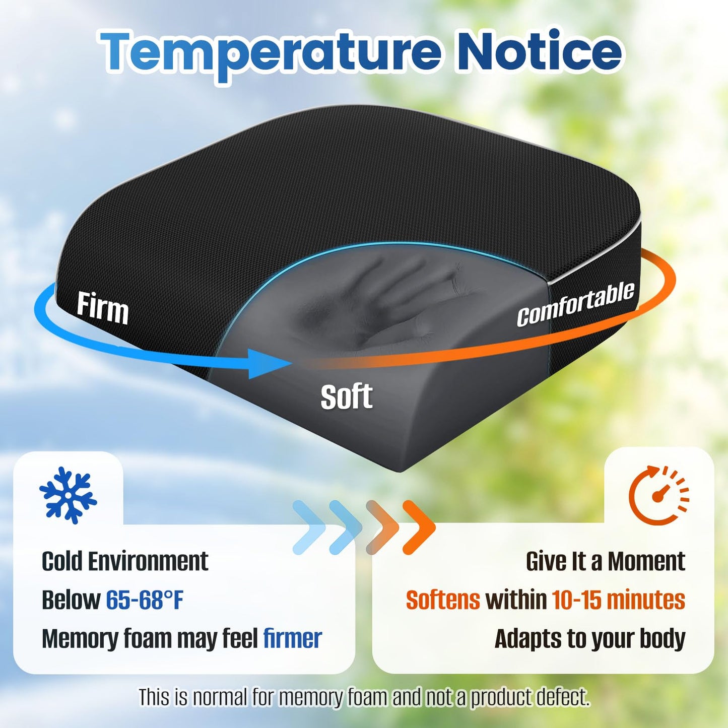 SweetSlubr Seat Cushion for Tailbone Pain Relief, Office Chair Cushion, Memory Foam Large Cushion with Non-Slip Cover for Soft Support at Office Chair, Car Seat, Airplane, Floor Pillow, Black/Large