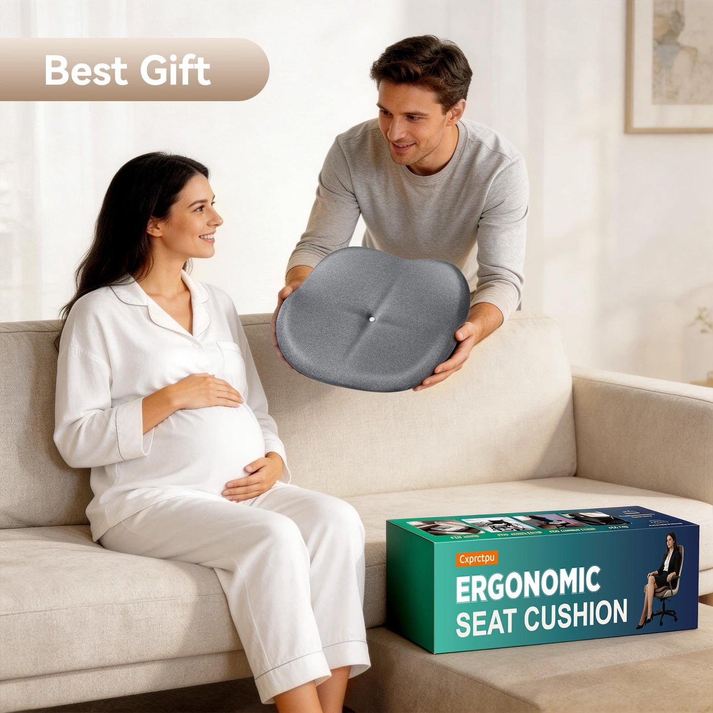 Cxprctpu Memory Foam Seat Cushion with Pressure Relief for Office Chair, Car, Wheelchair, and Sofa, Doctor Recommended Orthopedic Cushion for Tailbone Pain, Sciatica, Hip Back Support, Non Slip, Grey