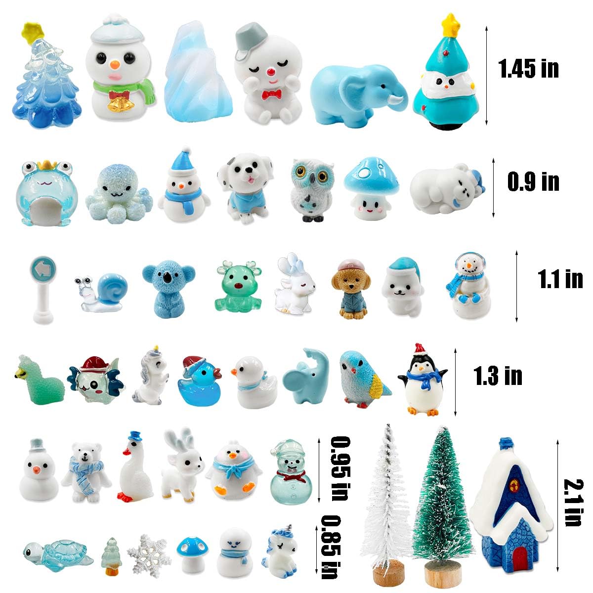 Suartus Christmas Miniature Figurines - 46 Winter Mini Resin Animal Figurines Tiny Christmas Figures Model Statue Ornaments for Xmas Fairy Garden Moss Landscape Potted Plant Snow Globes Home Decor