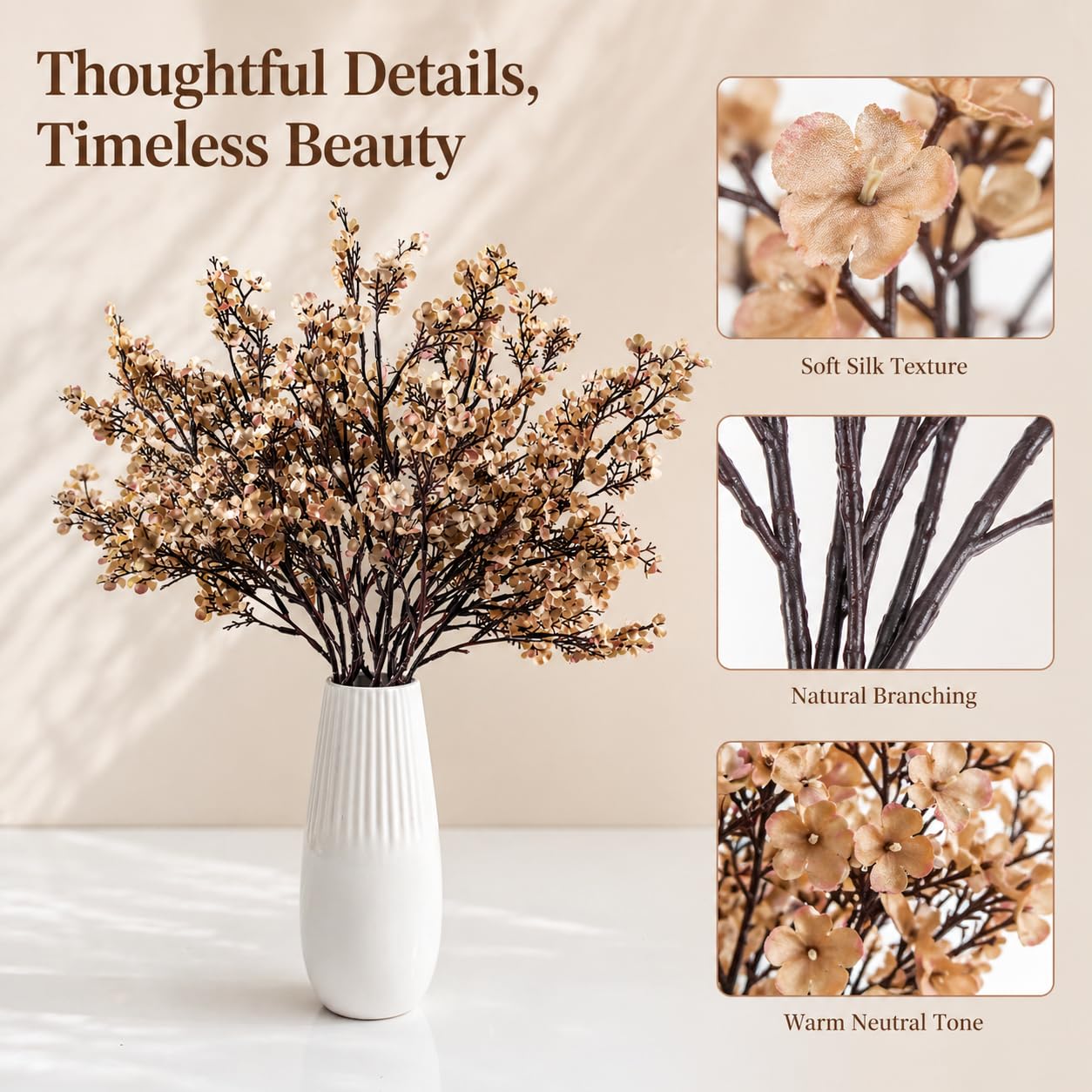 Mandy's Light Brown Artificial Baby’s Breath Flowers 6 Bundles Silk Gypsophila, 18.5 Inch European Style Modern Home Decor Centerpiece, Neutral Wedding Flower Arrangements