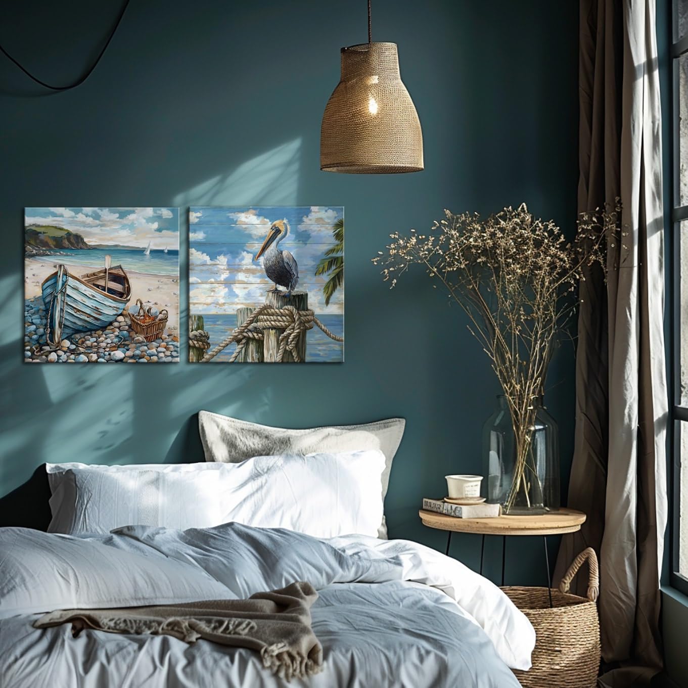 Bathroom Decor Beach Wall Art Ocean Theme Blue Picture Canvas Print Modern Coastal Artwork Framed Hanging Dining Office Living Room
