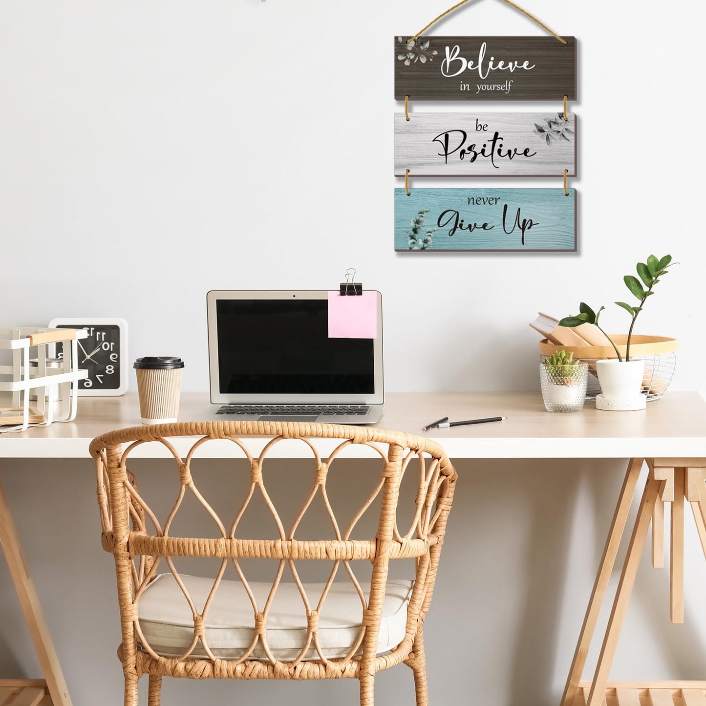 FENCORDAR 3 Pcs Office Wall Decor Inspirational Rustic Office Decor Motivational Wall Plaques With Sayings Wooden Farmhouse Positive Hangings for Home Bathroom Bedroom Kitchen(Fresh 12x4")