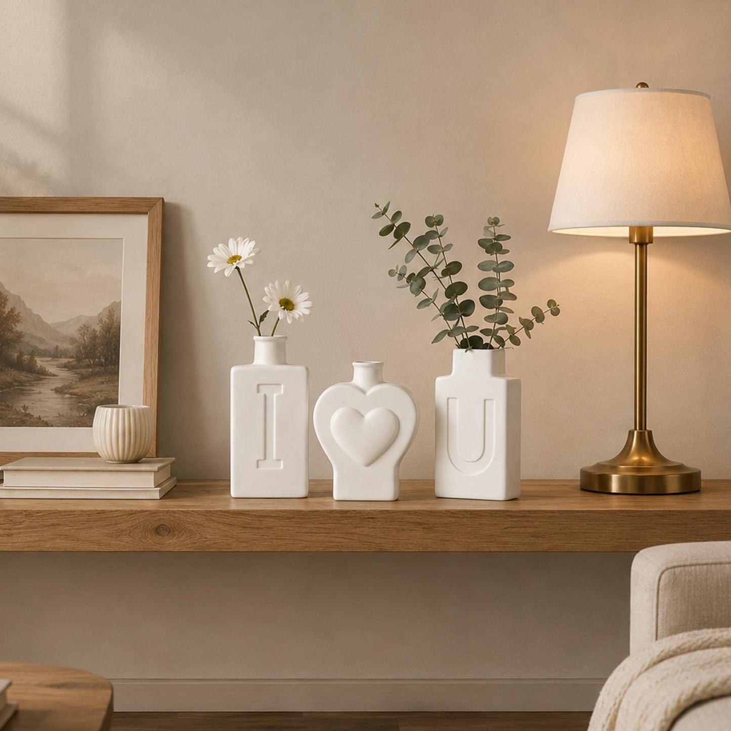 TBWIND White Ceramic Vases Set of 3, Modern Minimalist Aesthetic Home Decor Vases for Dining Table Centerpiece, Entryway, Bedroom and Bookshelf Styling.
