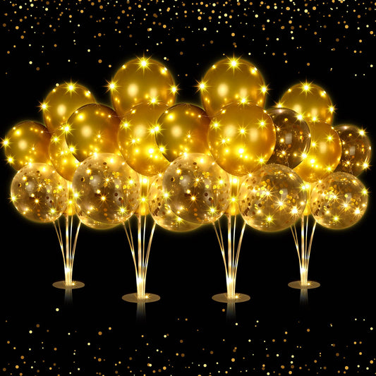 4 Set Table Balloon Stand Kit with Lights Balloons Holders Centerpieces for Table Light up Tabletop Centerpieces for Wedding Birthday Bridal Shower Baby Shower Graduation(Gold)