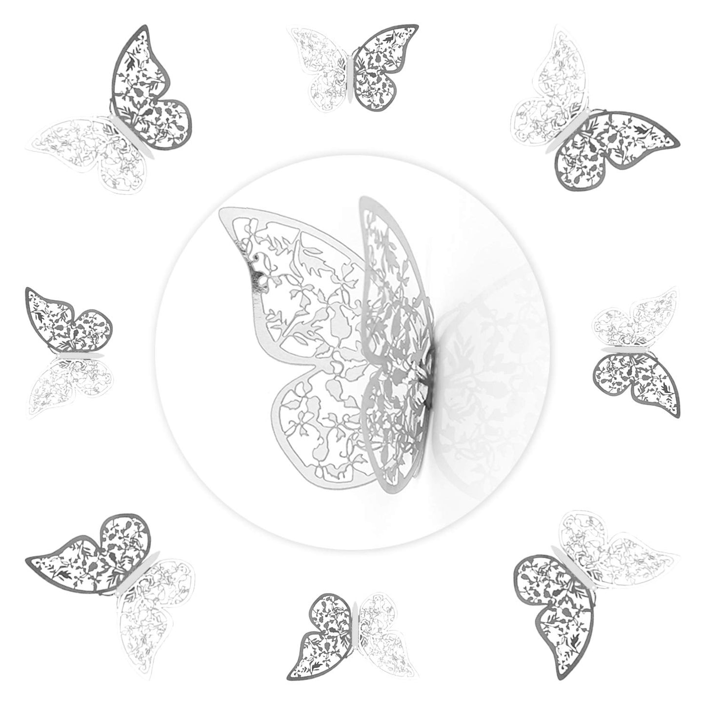 AIEX 24pcs 3D Butterfly Ornaments Removable Vivid Stickers with 3 Different Sizes (Silver)