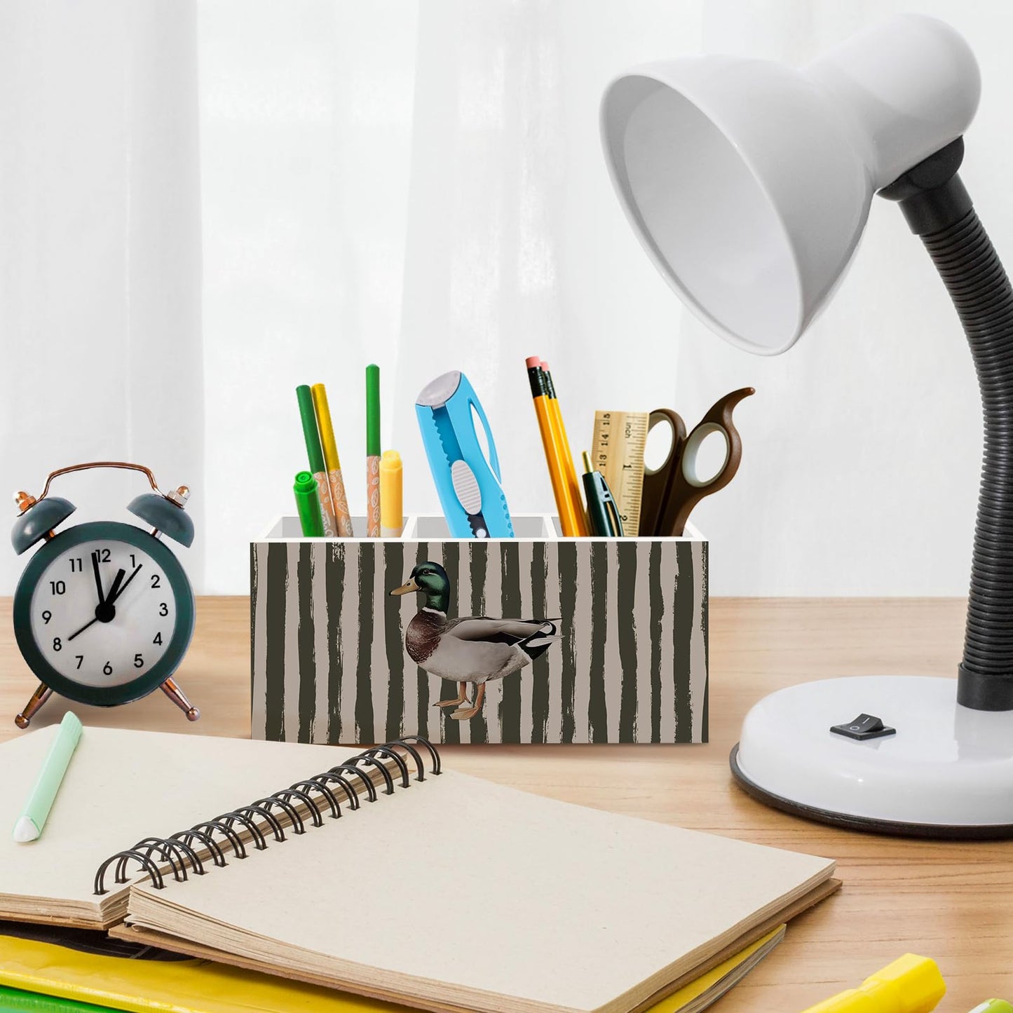 nvucamd Mallard Duck Pen Pencil Holder for Desk, Preppy Olive Ducks Office Desk Accessories, Trendy Cute Mallard Duck Pen Holders Organizer for Nursery Classroom Bathroom