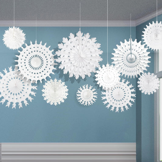 CHRORINE 16 Pcs Christmas Winter White Paper Snowflake Decorations, Christmas Snowflakes Hanging Decoration, Frozen Birthday Party Supplies Winter Wonderland Party Decorations (Mixed 7.8"-20")