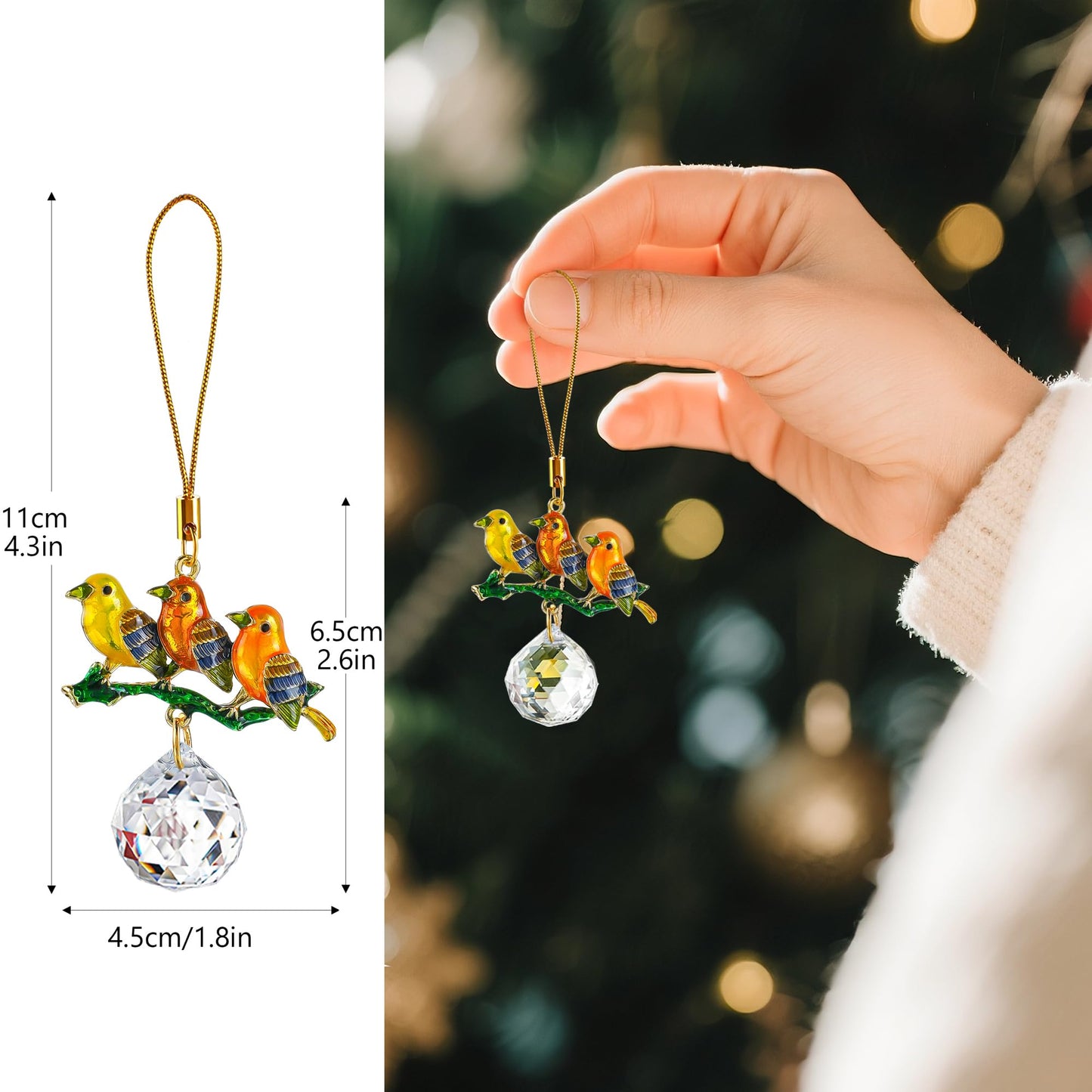 H&D HYALINE & DORA 6 Pcs Birds on Branches with Ball Prism Suncatchers Birds Hanging Ornament Indoor Decorations for Holiday Present Ideas
