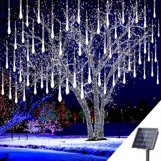 Kwaiffeo Solar Christmas Lights Outdoor, 16 Tubes(Equivalent to 2 Sets of 8-Tube) Solar Powered Meteor Shower Light Snow Falling Icicle Lights for Xmas Tree Halloween Decoration Wedding Party, White